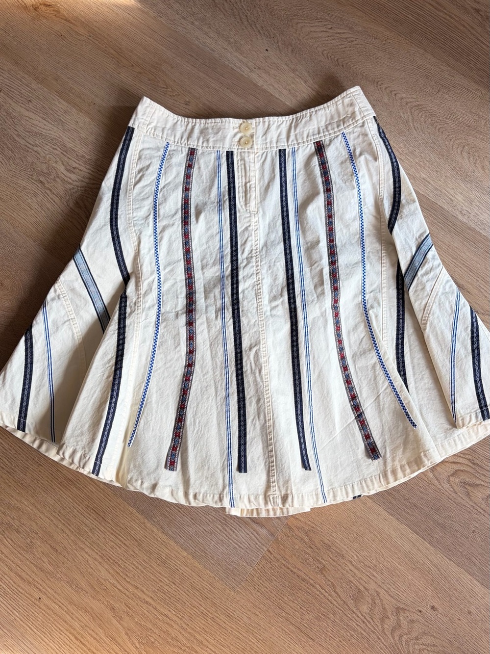 Oilily Cream Flared Skirt with Navy and Red Stripe Details